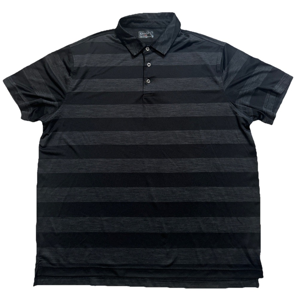 CHASE 54 S/S Black/Gray Striped‎ Performance  Polo Golf Shirt XXL 2XL